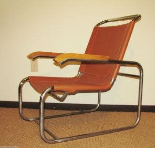 Marcel Breuer Chrome Tan Leather Arm Chair Knoll Thonet Mid Century