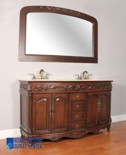  Double Lavatory Sink Bathroom Vanity Marble Counter Wood Cabinet