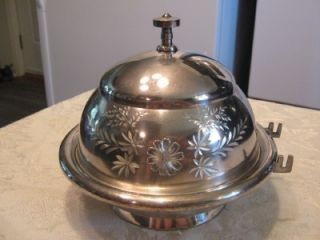  ROGERS SMITH CO FLORAL ETCHED DOME TOP ROUND BUTTER DISH HOLDER NICE