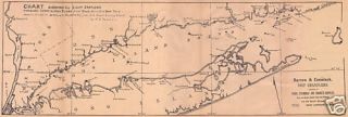 Antique 1895 Nautical Chart Long Island Sound Ct NY