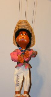 Vintage Mexican Souvenir Marionette String Puppet Doll Pto Vallarta