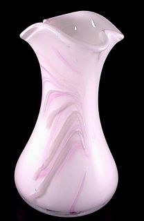 Studio Art Glass 8 5 White Cased Vase Signed Kennedy