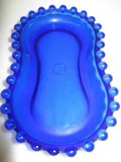 Cobalt Blue glass candlewick pattern hat pin tray dish jewelry dresser