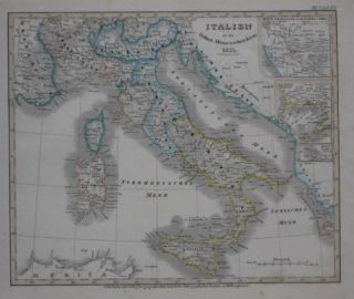 Map Italy 1831 Giuseppe Mazzini Sardinia Sicily Tuscany Rome