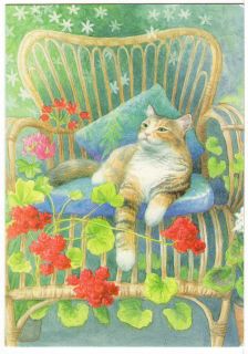 Medici Society Postcard Contentment by Valerie Baines Cat Kitty