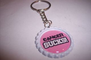 Breast Cancer Awareness Bottle Cap Key Chain Flattened White KCFW1
