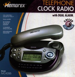 Memorex Bedside Office Caller ID Telephone Dual Alarm Clock w Am FM