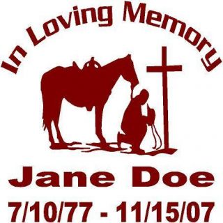 Cross and Horse Window Decal Sticker Personalized Memorial Rip