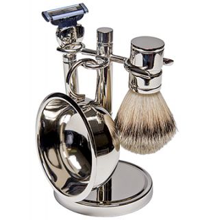 New Silver Plated Shave Set 4 PC Mens Shaving Set