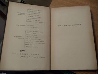The American Language by H L Mencken 1937 Afred A Knoff NY