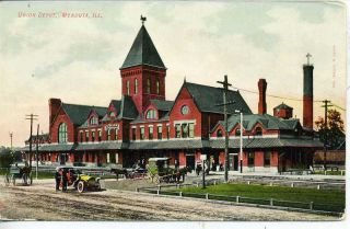 Mendota Illinois Railroad Depot Vintage Postcard Train
