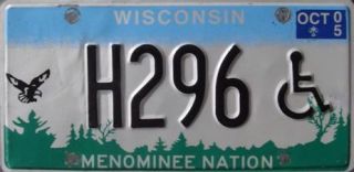 Menominee Nation Handicapped Indian License Plate Wisconsin Tribal Tag