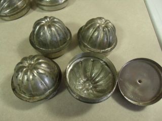 Set of 4 Small Tin Pudding Molds with Lids Mellon Shaped