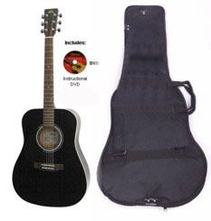 SX Mentor BK Left Handed Acoustic Guitar Package with Free DVD, Carry