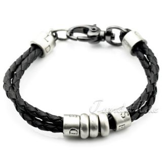 Vogue Mens Metal Rings Surfer Leather Rope Bracelet Bangle Wristband