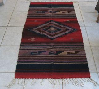 Mexican Blanket Serape Rug Woven Wool 61 x 30