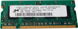Micron Laptop Memory MT8HTF12864HDY 667E1 1GB DDR2 667MHz PC2 5300S