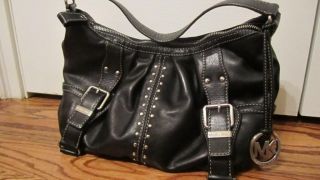 Michael Kors Black Leather Shoulder Bag Purse with Silver Hardware
