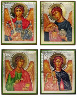 St Michael Gabriel Raphael Uriel Russian 4 Icons Wood