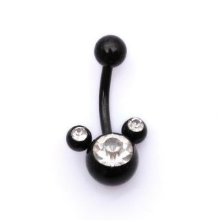 Navel Belly Button Bar Ring Black Mickey Mouse Ferido Body Jewelry