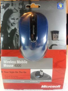 Microsoft Wireless Mobile Mouse 4000 w Blue Track Tilt Wheel 4 Buttons