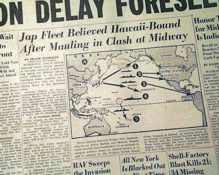 Battle of Midway Carriers World War II 1942 Newspaper
