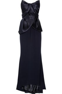 Mikael Aghal Satin and Crepe Navy Silk Gown Prom Dress New US 2