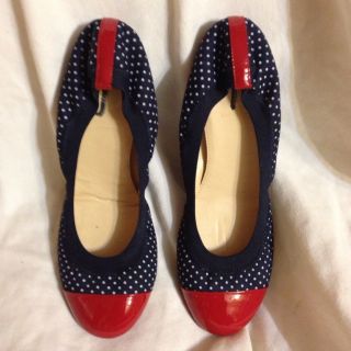Crew Mila Dot print Ballet Flats Shoes 9 5 deep navy polka Dot Red
