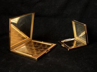 Vtg Ladies Makeup Compact Powder Case Lot of 2 Brass Mother of Pearl