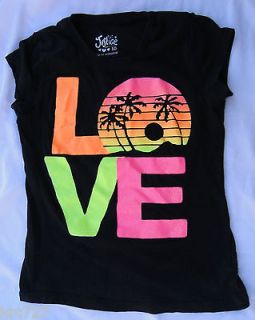 Justice LOVE Top Palm Tree Sparkle Black Shirt Neon 10 Girls
