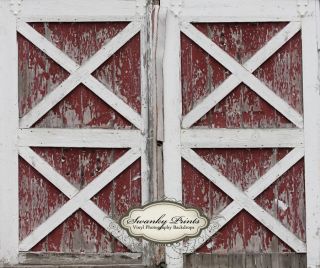 7ft x 6ft Old Red Barn Doors/ Vinyl Photography Backdrop, Photo Prop