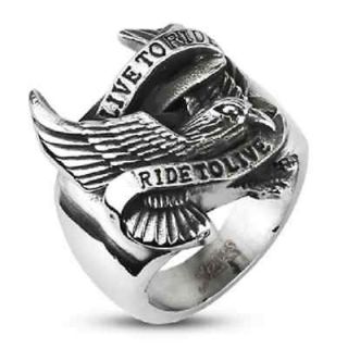 Steel Biker Eagle LIVE TO RIDE RIDE TO LIVE Ring   Sizes 9 15