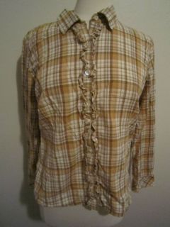 Garnet Hill Harvest Color Long Sleeve Button Down Ruffle Detail Shirt