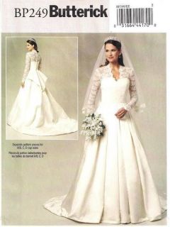 BUTTERICK BP249 Kate Middleton UK Royal Wedding Bride Dress Sewing