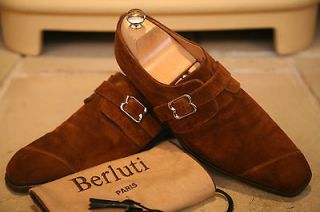 Berluti Mens Crafted by Hand Brown Suede Monk Buckle Shoes Size UK 9