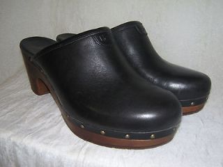 Ugg Smooth Black Leather Abbie Platform Clog Heels Size 9M ~EUC~