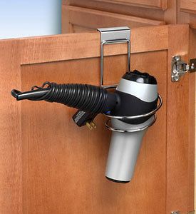 Chrome Over the Cabinet Hair Dryer Holder Vanity Accessory
