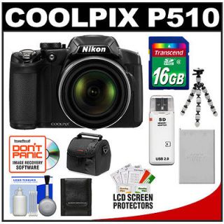 P510 16.1MP Digital Camera Black+ EN EL5 Battery +16GB Dlx Acc Kit