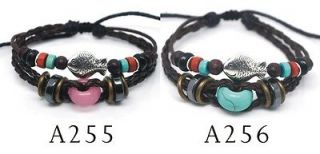 QL 2/1pair HIS AND HER Handmade Suffer Hemp Brown Leather Bracelets