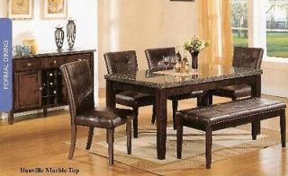 Danville Marble Top 6 Piece Dining Set Table With Bench by ACME