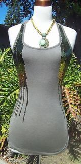 Olive Green Gold Silver SEQUIN sprakle side tank top Peacock Wet Seal