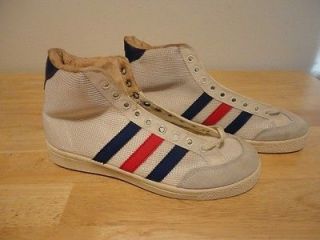 VINTAGE ADIDAS HI TOP SHOES MENS SIZE 5.5 DEADSTOCK RED WHITE & BLUE