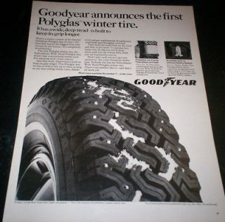 1968 Ad Goodyear 1st Polyglas Winter Snow Tire Wide Deep Tread Keeps