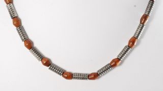 MENS DESIGNER METAL AND WOOD BEADED MENS NECKLACE BY SWANK NWOT