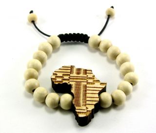 Wooden African Map Piece Charm Bracelet w/ 10mm Beads All Good Wood