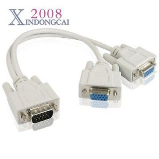 Male to 2 Dual VGA SVGA Female Adapter Cable Splitter Monitor Video