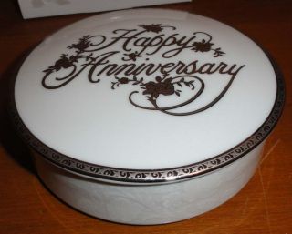 MIKASA SILVER HAPPY ANNIVERSARY ETCHED CHINA CANDY DISH