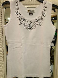 CHRISTINE ALEXANDER WHITE FITTED TANK WITH THE SILVER VINE FLOURISH