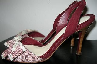 Lela Rose for Payless Slingback Sandals Heels Size 7.5 Red White Tweed