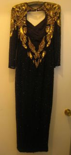 LILLIE RUBIN OLD HOLLYWOOD SEQUIN GOWN BLK/GOLD SEXY FRONT/LOW BACK HI
